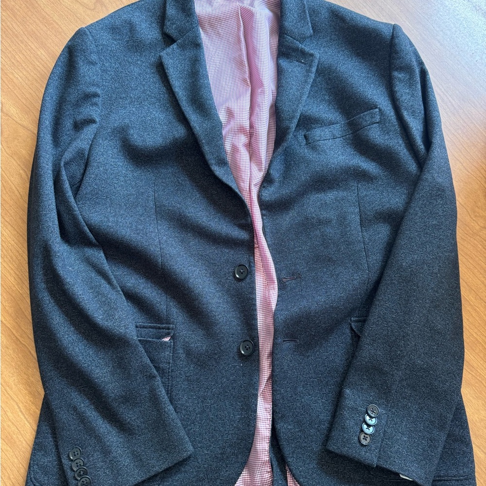 Express Dark Gray Blazer with Red Checkered Lining